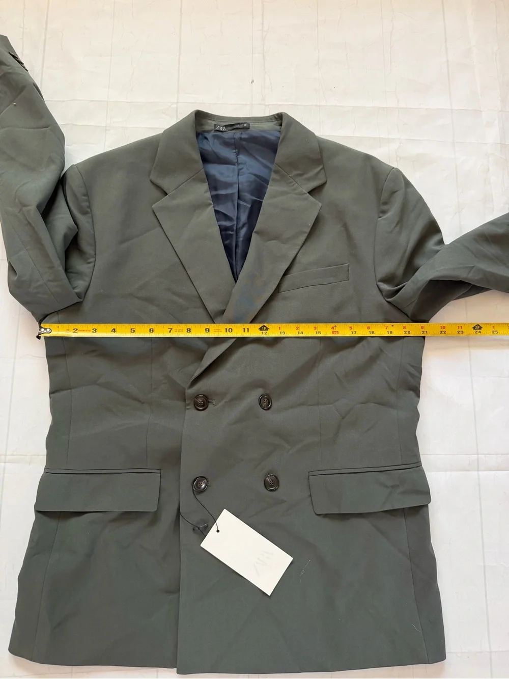 Zara Double-Breasted Olive Blazer Suit Size 40